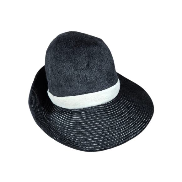 Vintage Jami Hat Wide‎ Brim Fitted Womens Medium Black White Fuzzy 90s Elegant main image 13